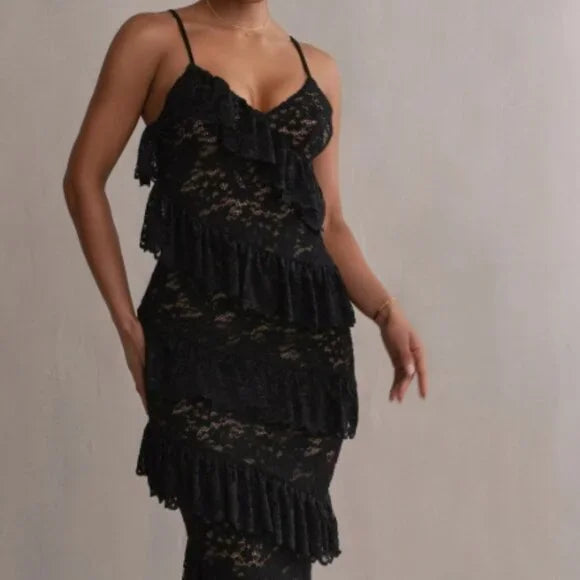 JLUXLABEL BLACK FEELING OF FOREVER RUFFLE DRESS - SMALL