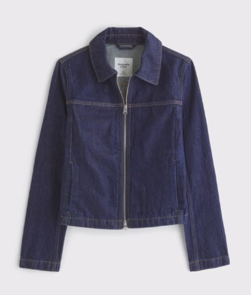 A&F SLIM DOUBLE-ZIP DENIM JACKET - MEDIUM - NEW