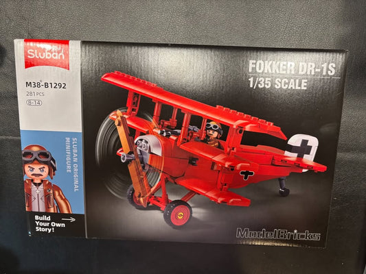 SLUBAN - MODEL BRICKS FOKKER DR-1S 1/35 FLYING PLANE | SET M38-B1292 - SEALED
