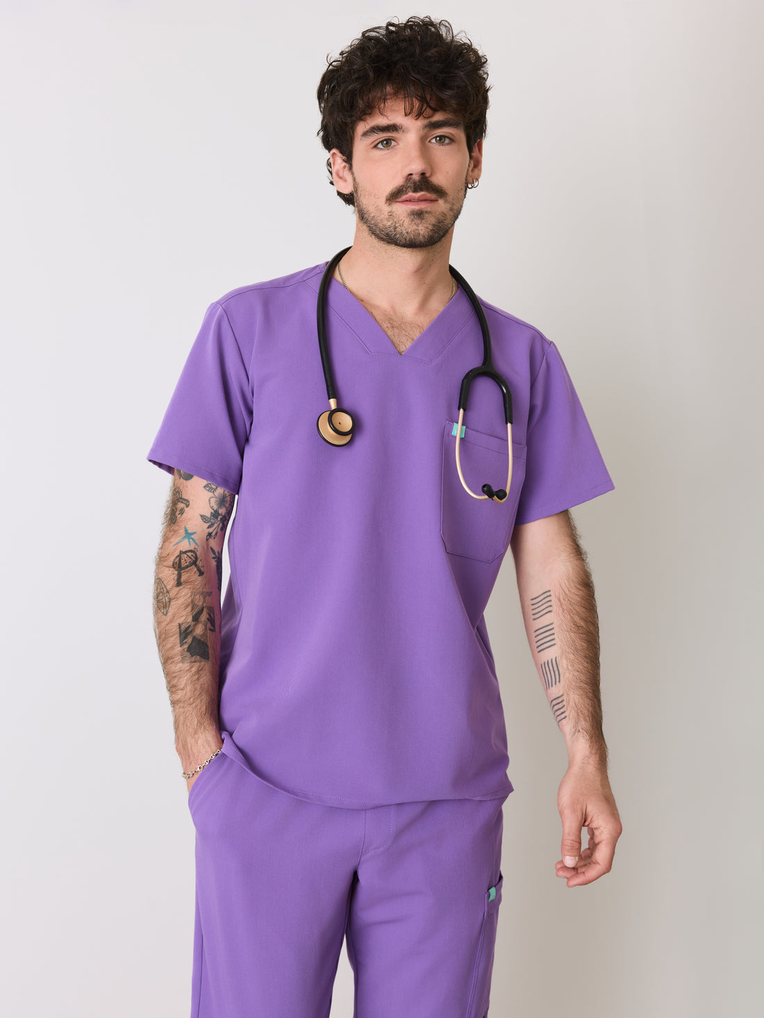 GARDE-MALADE - LOGAN RE-GARDE™ - ROYAL LILAC - One Pocket Men's Scrub Top - SILVADUR™ - LARGE