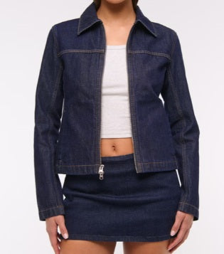 A&F SLIM DOUBLE-ZIP DENIM JACKET - MEDIUM - NEW