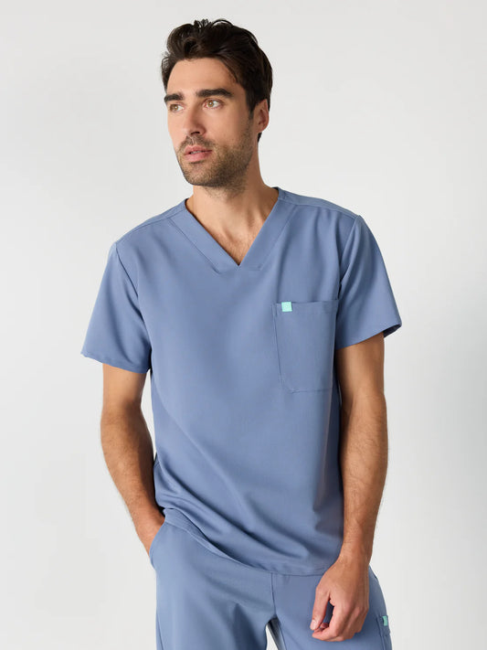 GARDE-MALADE - LOGAN RE-GARDE™ - BLUE HORIZON - ONE POCKET MEN'S SCRUB TOP - SILVADUR™ - XSMALL