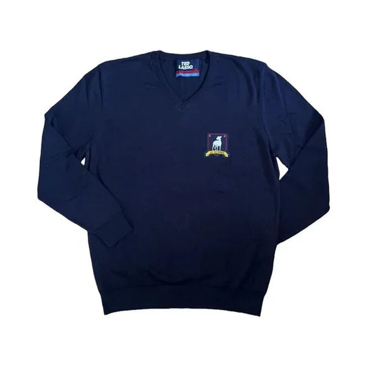 TED LASSO - V-NECK JUMPER EMBROIDERED RICHMOND CREST - NAVY - LARGE