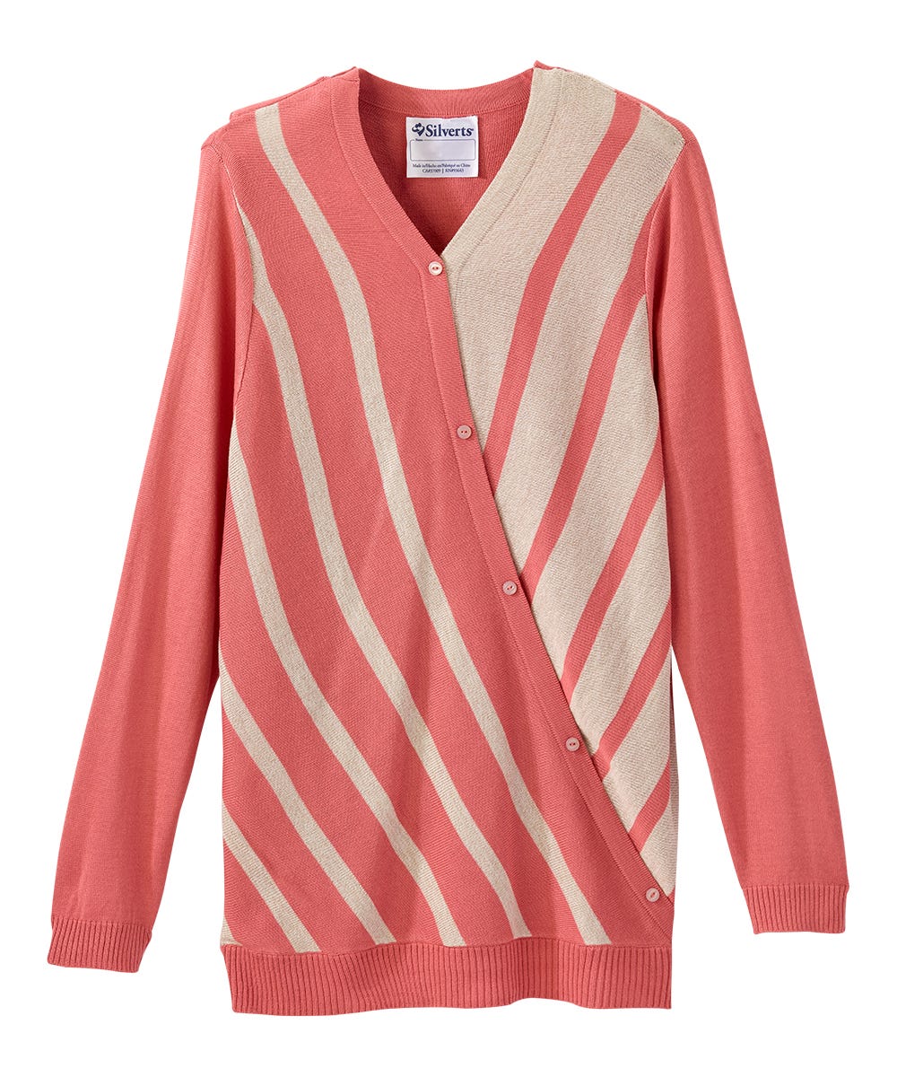 SILVERTS - WOMEN'S OPEN BACK STRIPE SWEATER - BEIGE & DUSTY PINK - MEDIUM