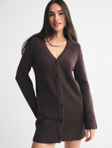 ABERCROMBIE & FITCH LONG-SLEEVE CARDIGAN MINI SWEATER DRESS - SMALL PETITE