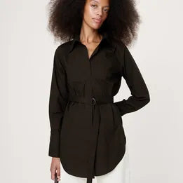 BANANA REPUBLIC - COTTON POPLIN BELTED TUNIC SHIRT - (SMALL)