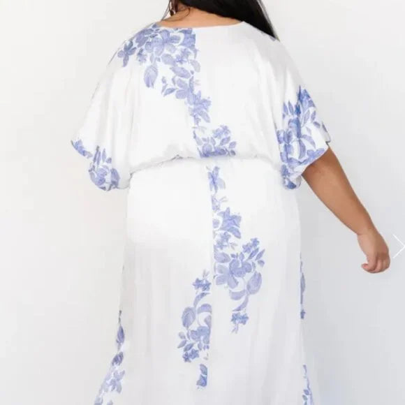 BALTIC BORN - FLORINA KIMONO MAXI DRESS - BLUE/WHITE - LARGE