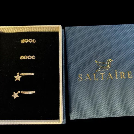 2 Pair of Saltaire Gold Plated CZ and Black Gem Stone Earrings (13mm x 3mm)