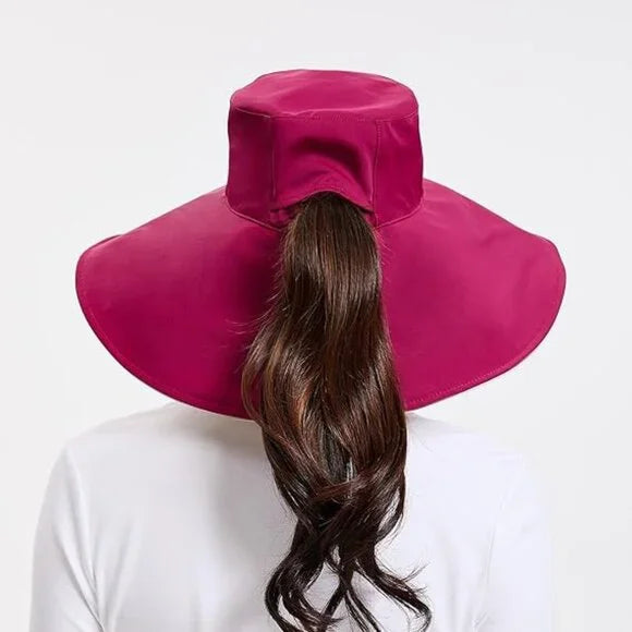 Solbari Ultra Wide Cotton Linen Hat UPF 50+ Burgundy/Beige - Small/Medium NWT