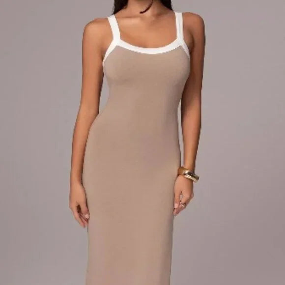 JLUXLABEL BEIGE FRANCESCA CONTRAST MAXI DRESS NWT SIZE MEDIUM