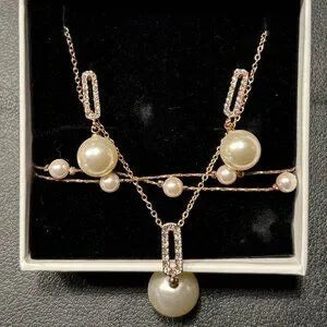 CRYSTAL  LINE AZURIA FAUX PEARLS WITH ROSE GOLD PLATED 3 PIECE JEWELRY SET