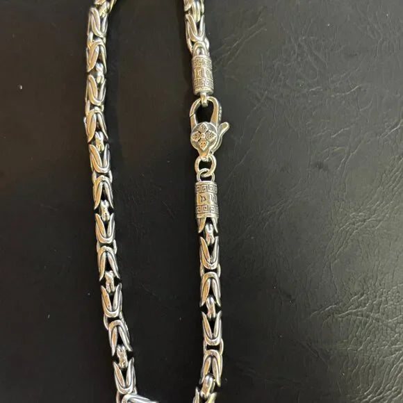 MEN'S STERLING SILVER ROUND BYZANTINE LINK CHAIN BRACELET WITH VAJRA DORJE CLASP