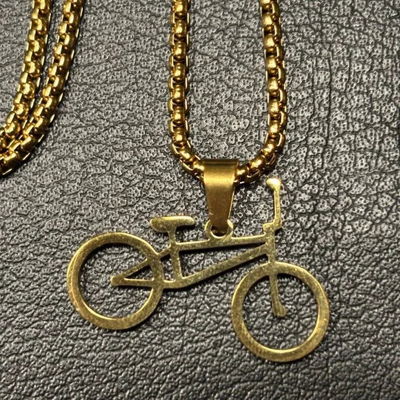 CYCOLINKS BMX BIKE NECKLACE STAINLESS STEEL GOLD PLATED - 55CM X 4MM THICK CHAIN