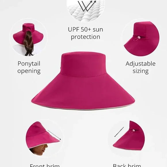 Solbari Ultra Wide Cotton Linen Hat UPF 50+ Burgundy/Beige - Small/Medium NWT