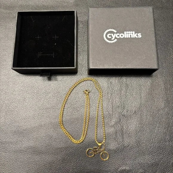 CYCOLINKS BMX BIKE NECKLACE STAINLESS STEEL GOLD PLATED - 55CM X 4MM THICK CHAIN