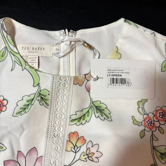 TED BAKER LONDON: DAMITA HANDKERCHIEF HEM DRESS IN LIGHT GREEN - SIZE 2 - NEW