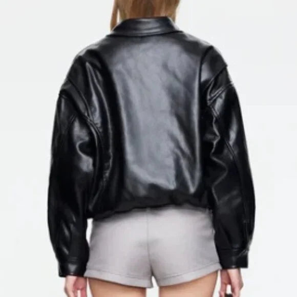 LIONESS - KENNY BOMBER JACKET - BLACK - SIZE 6 - FAUX LEATHERt - Black - Size 6 - Faux Leather -  NWT
