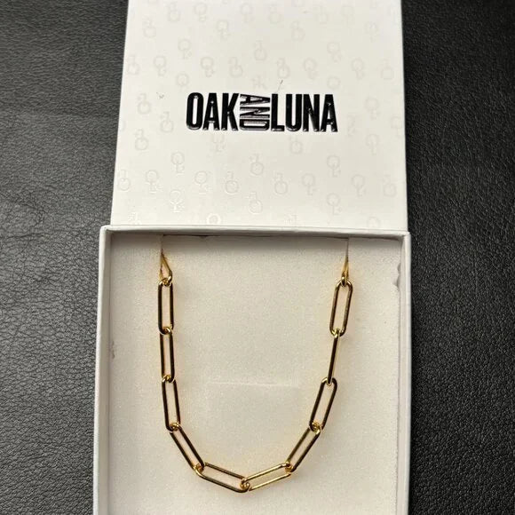 OAK AND LUNA LARGE PAPERCLIP CHAIN NECKLACE - GOLD PLATED (.925) 16-18 INCHES