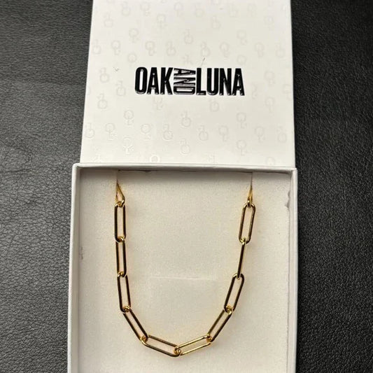 OAK AND LUNA LARGE PAPERCLIP CHAIN NECKLACE - GOLD PLATED (.925) 16-18 INCHES