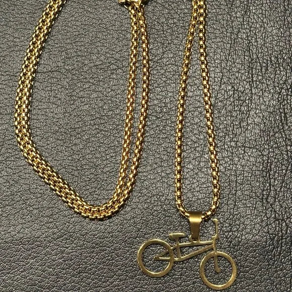 CYCOLINKS BMX BIKE NECKLACE STAINLESS STEEL GOLD PLATED - 55CM X 4MM THICK CHAIN