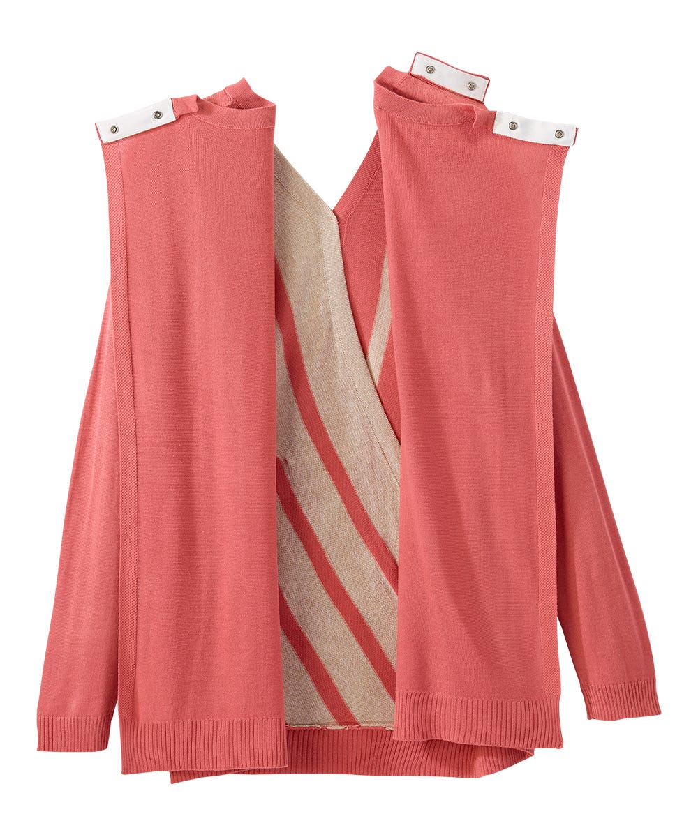 SILVERTS - WOMEN'S OPEN BACK STRIPE SWEATER - BEIGE & DUSTY PINK - MEDIUM