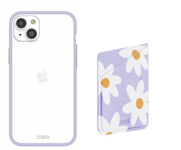 Pela iPhone 14 Clear Case with matchin Cardholder (fits 2 cards) Lavender - NEW
