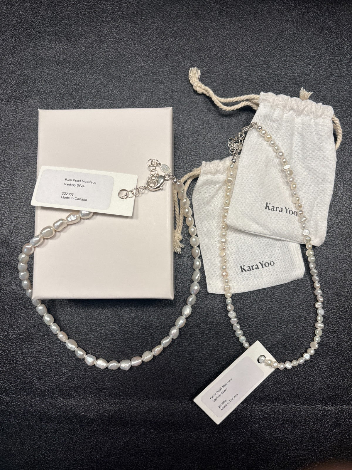 Kara Yoo Rice Pearl & Petite Pearl Necklaces, Storage Bags & Gift Box