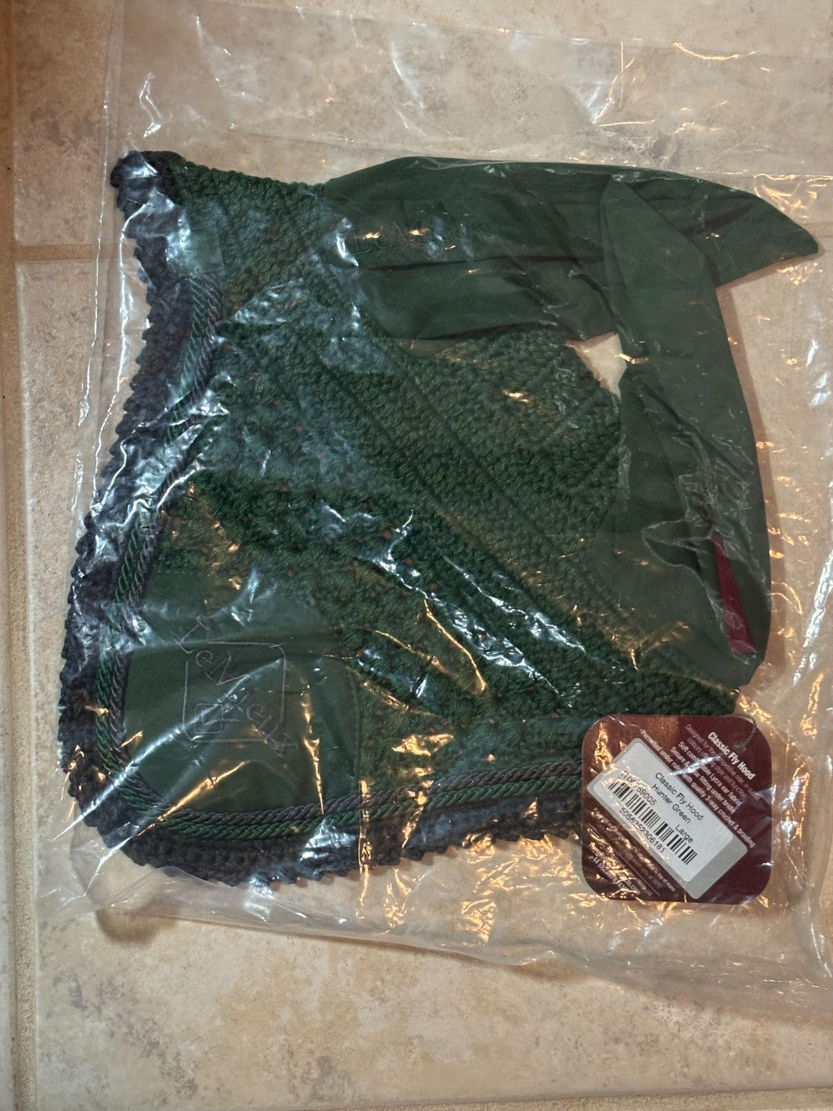 Horse Cap - LeMieux Classic Fly Hood - Hunter Green/Dark Grey LARGE - NWT