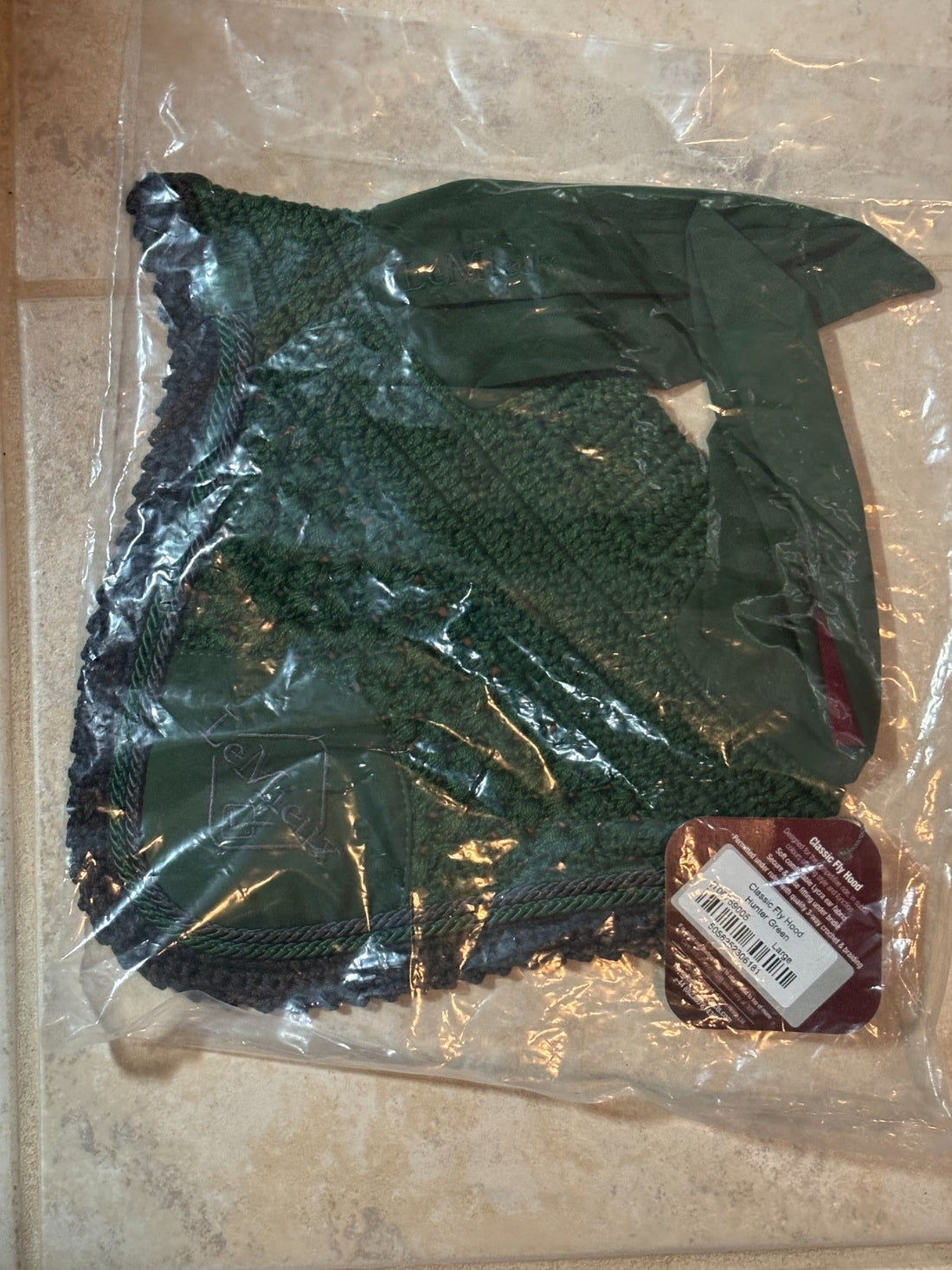 Horse Cap - LeMieux Classic Fly Hood - Hunter Green/Dark Grey LARGE - NWT