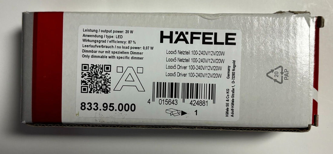 Hafele 833.95.000 Loox5 Range 12V LED Light Driver Constant Voltage