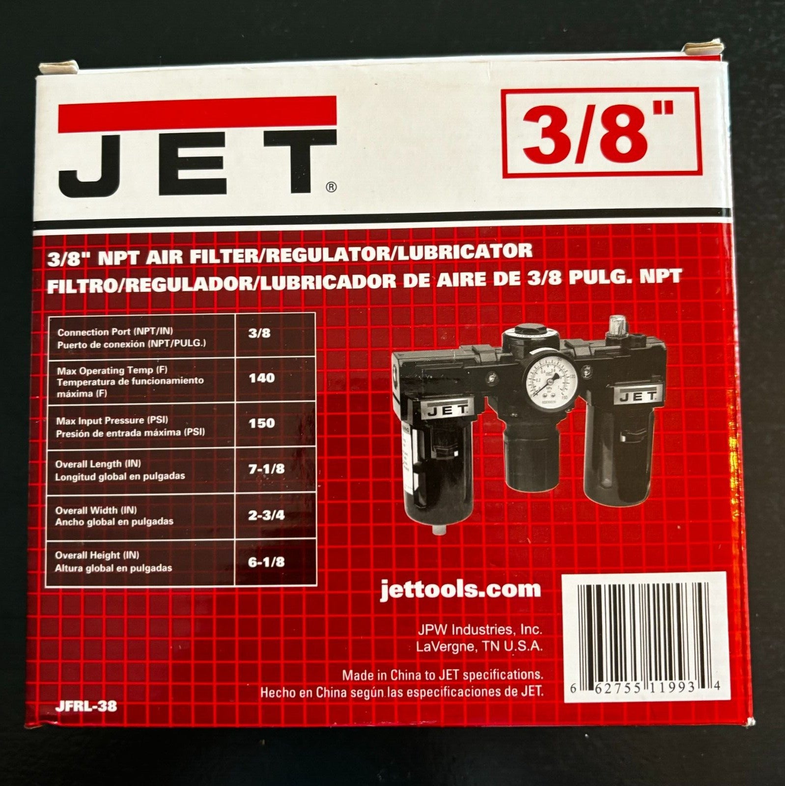 JET JFRL-38 3/8" NPT Air Filter/Regulator/Lubricator NEW