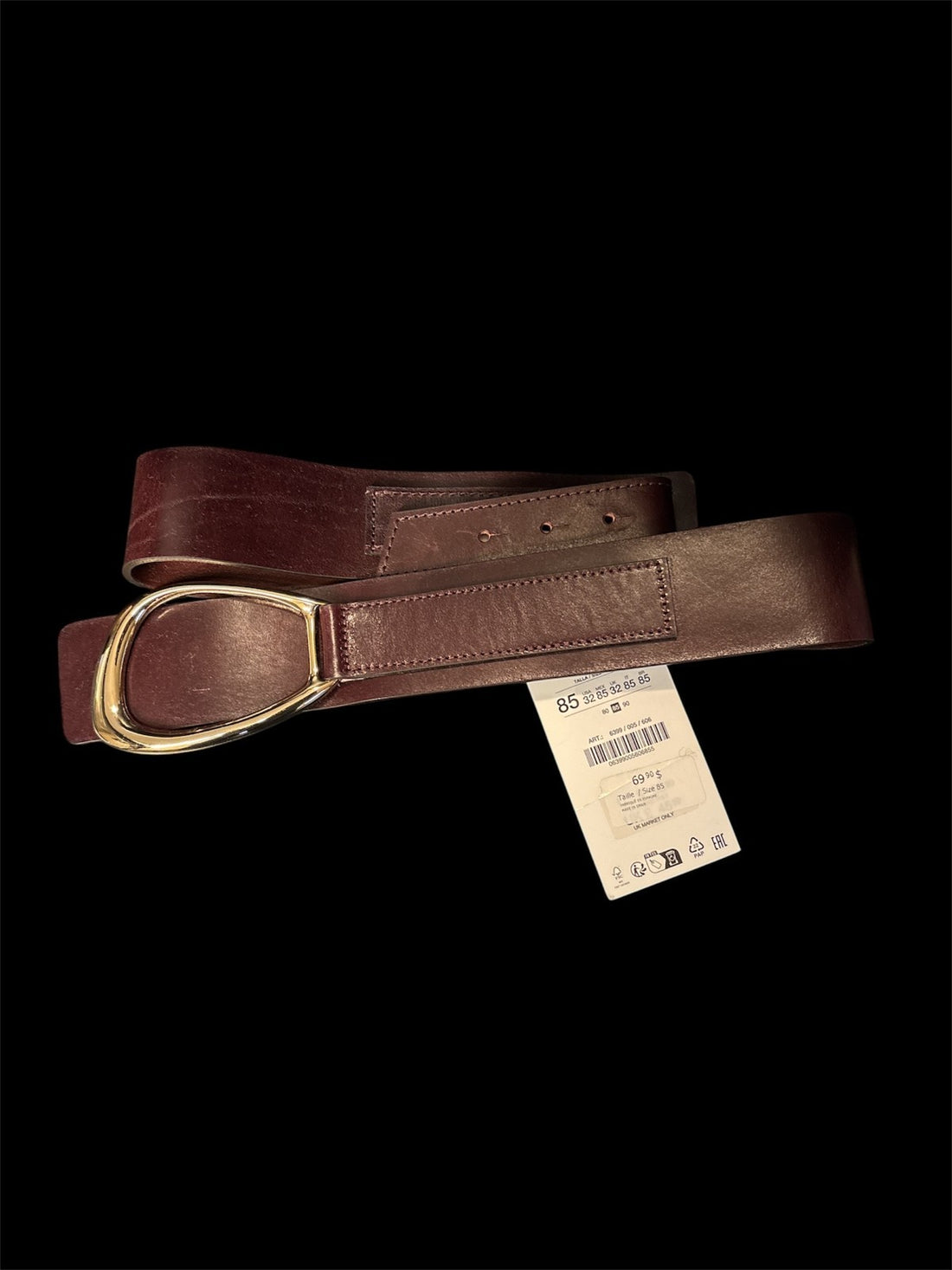 ZARA WOMAN SS25 BURGUNDY LEATHER SASH BELT WITH OVAL BUCKLE 6399/005/606 - NWT