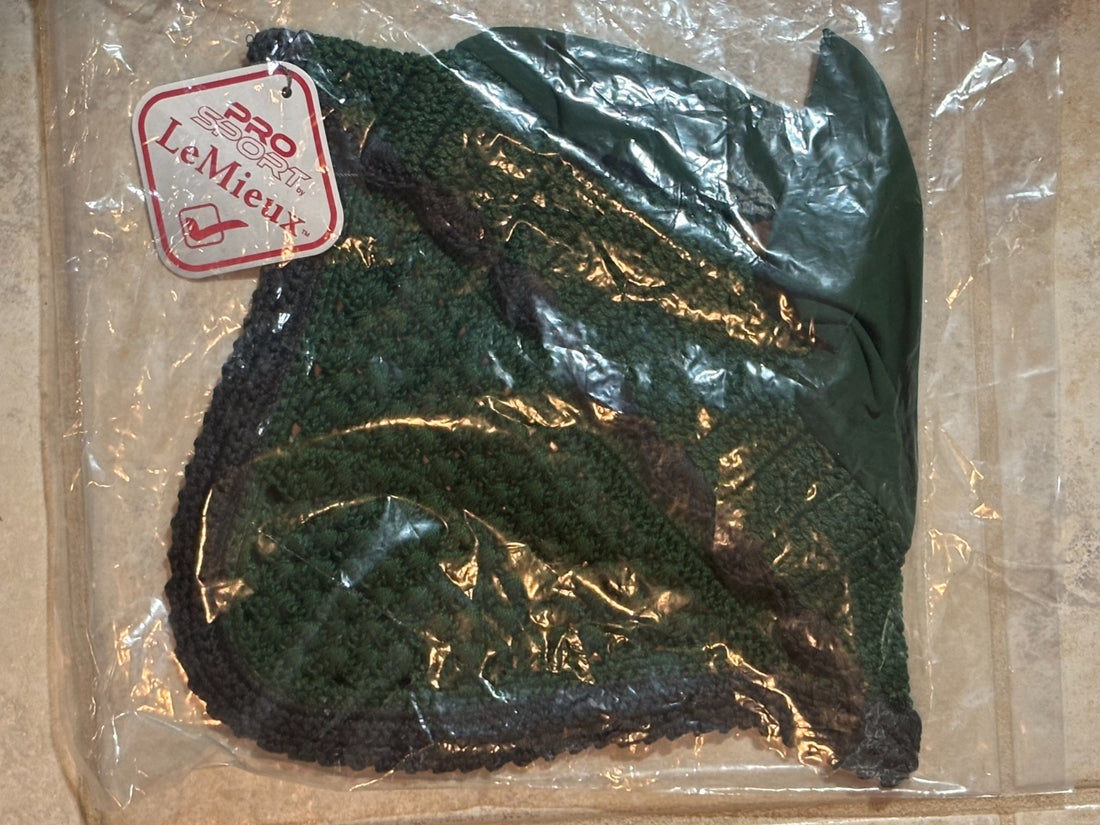 Horse Cap - LeMieux Classic Fly Hood - Hunter Green/Dark Grey LARGE - NWT