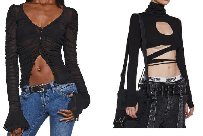 Dolls Kill - 2 Medium Black Tops, Chiffon Blouse & Long Sleeve Wrap NWT