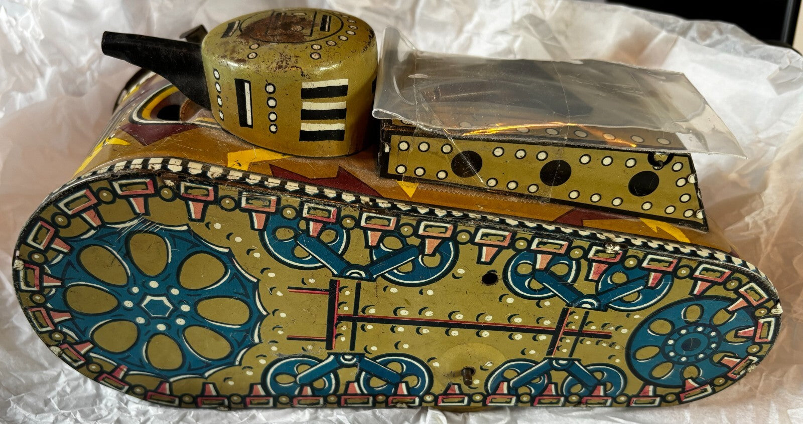 1930S Marx Sparkling Windup Doughboy Pop-up Tank Tin Lrg 10" Long with Key WORKS