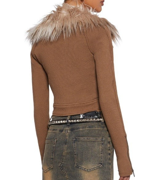 Dolls Kill Faux Fur Rib & Suede Moto Jacket - Large - NWT