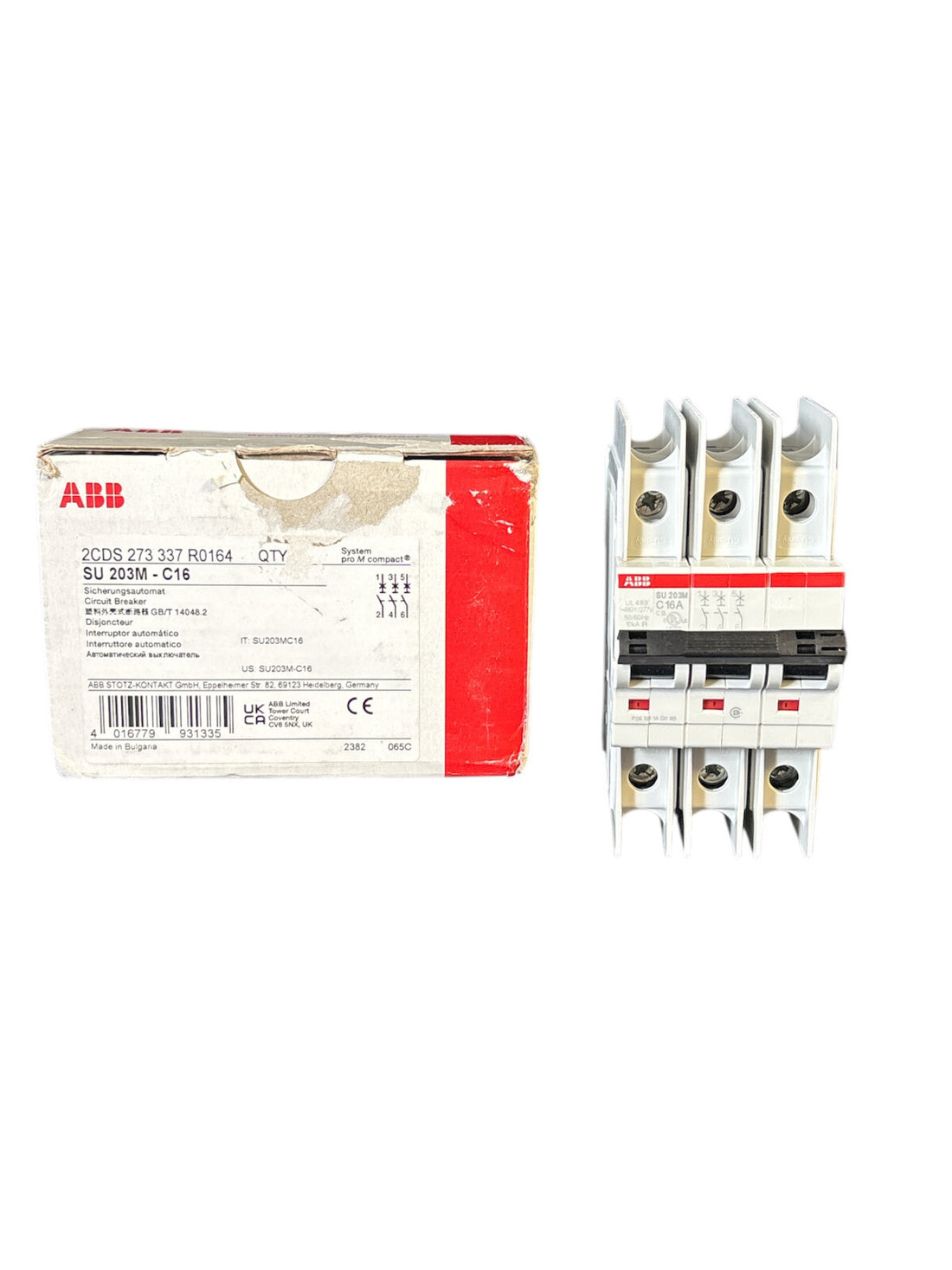 ABB SU203M-C16 Miniature Circuit Breaker C-Char., 10kA, 16A, 3P UL489