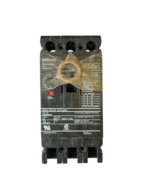 Siemens ED63A010 Sentron MCCB  Magnetic Trip Only, 3P / 10A / 600V - NEW