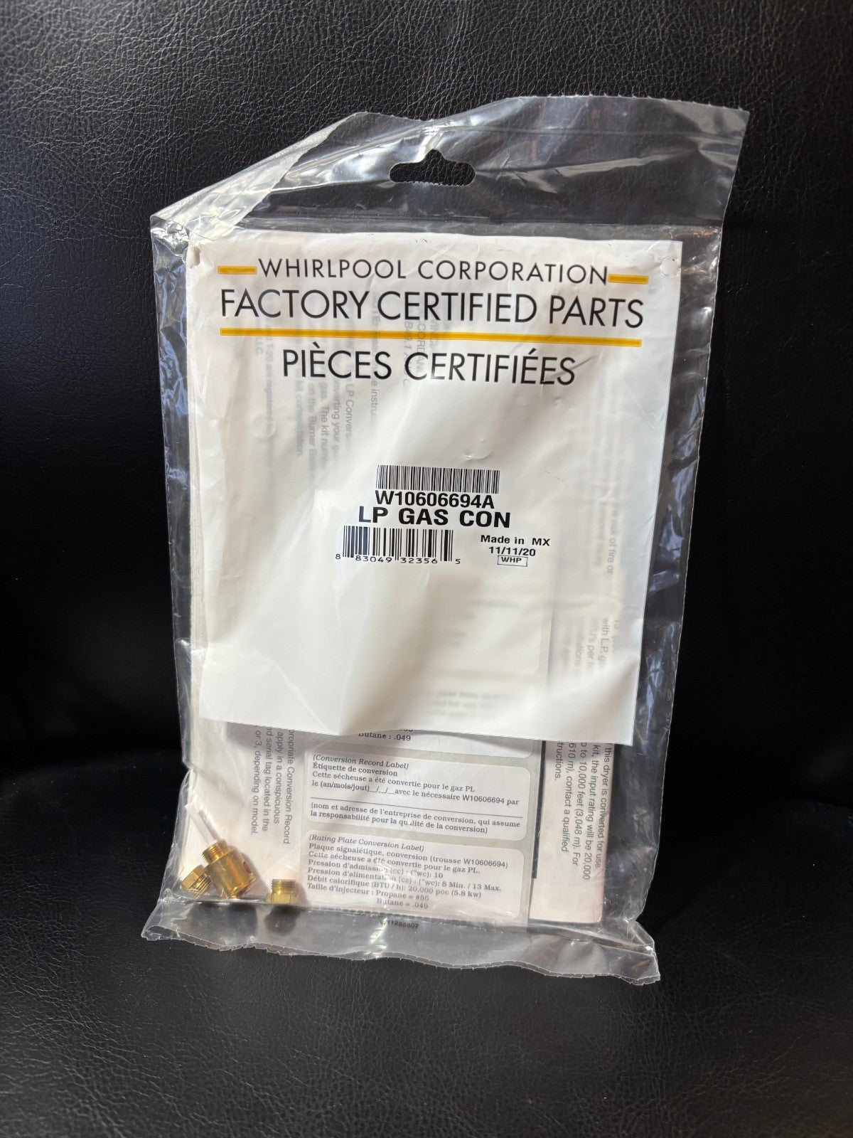 NEW SEALED - GENUINE OEM Whirlpool Dryer LP Propane Conversion Kit W10606694A