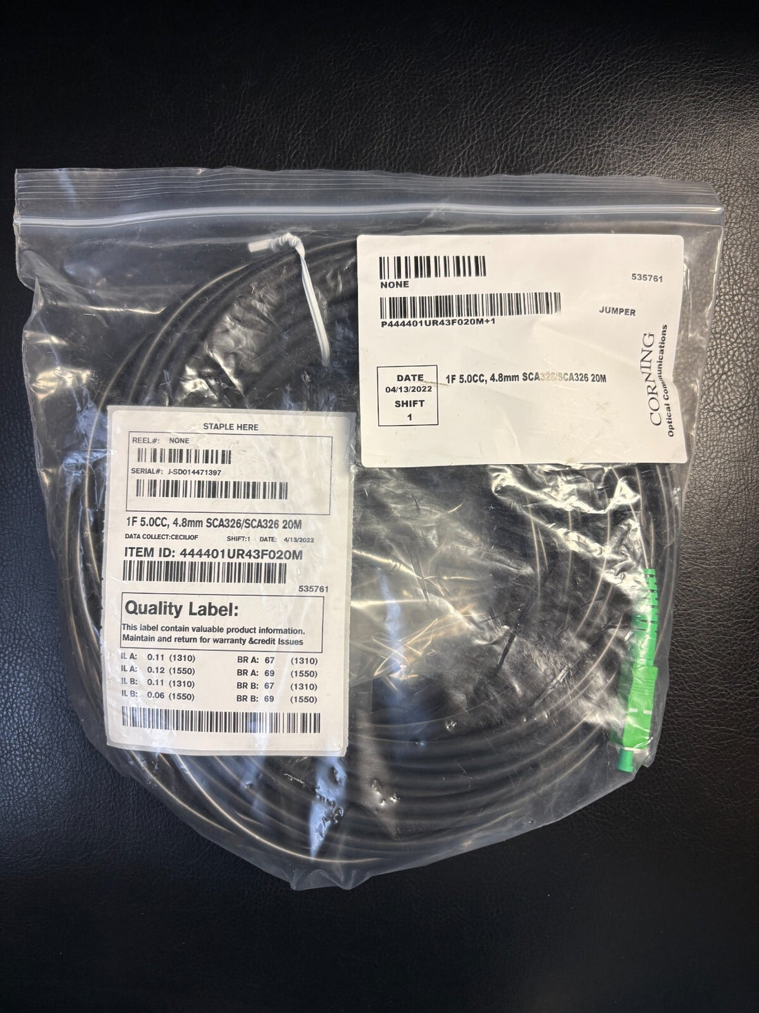 Corning 444401UR43BG20M Fiber Optic Patch Cable 20M NEW