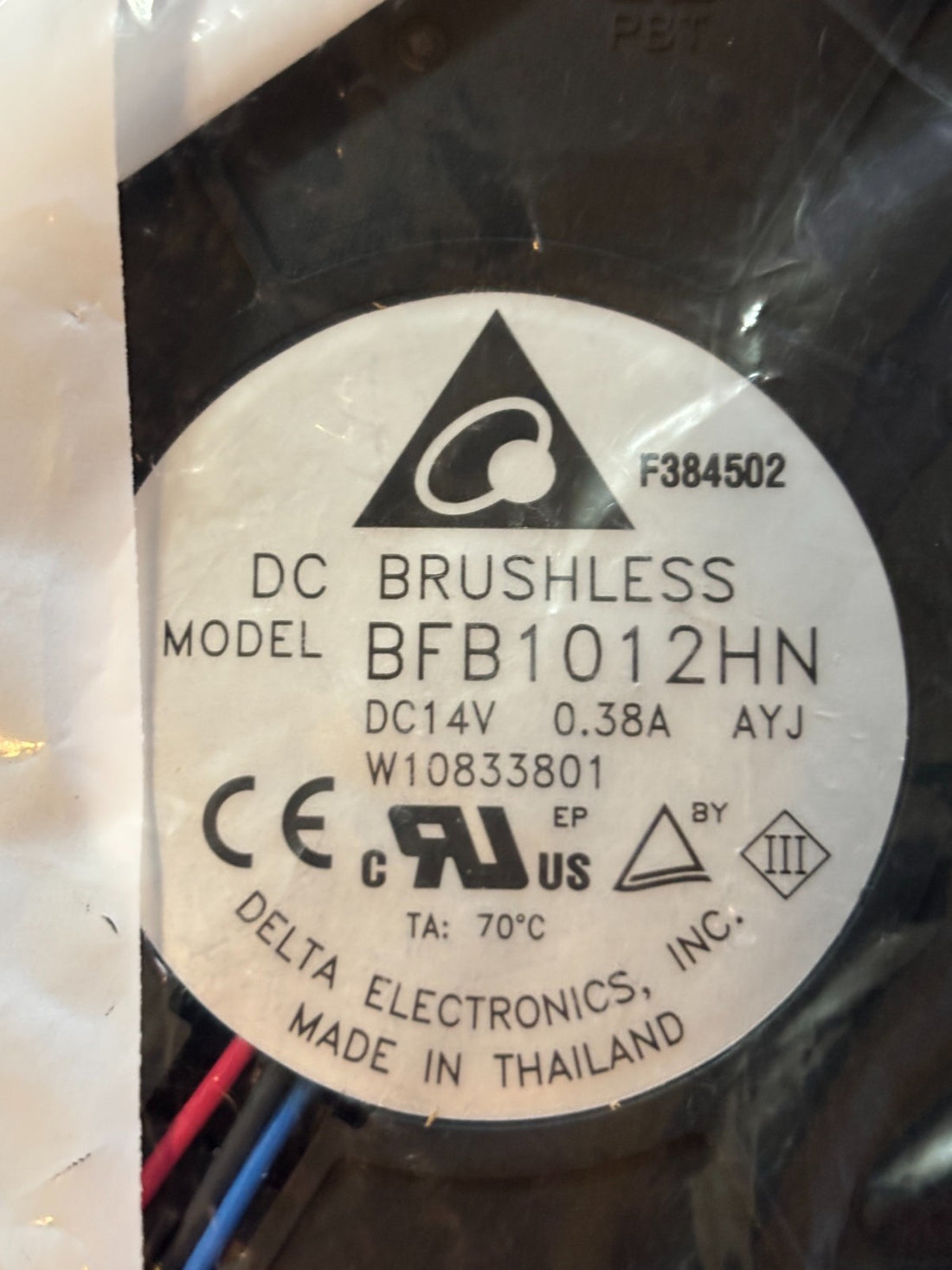 Whirlpool Refrigerator Fan W10846539, DC Brushless ModelBFB1012HN - NEW
