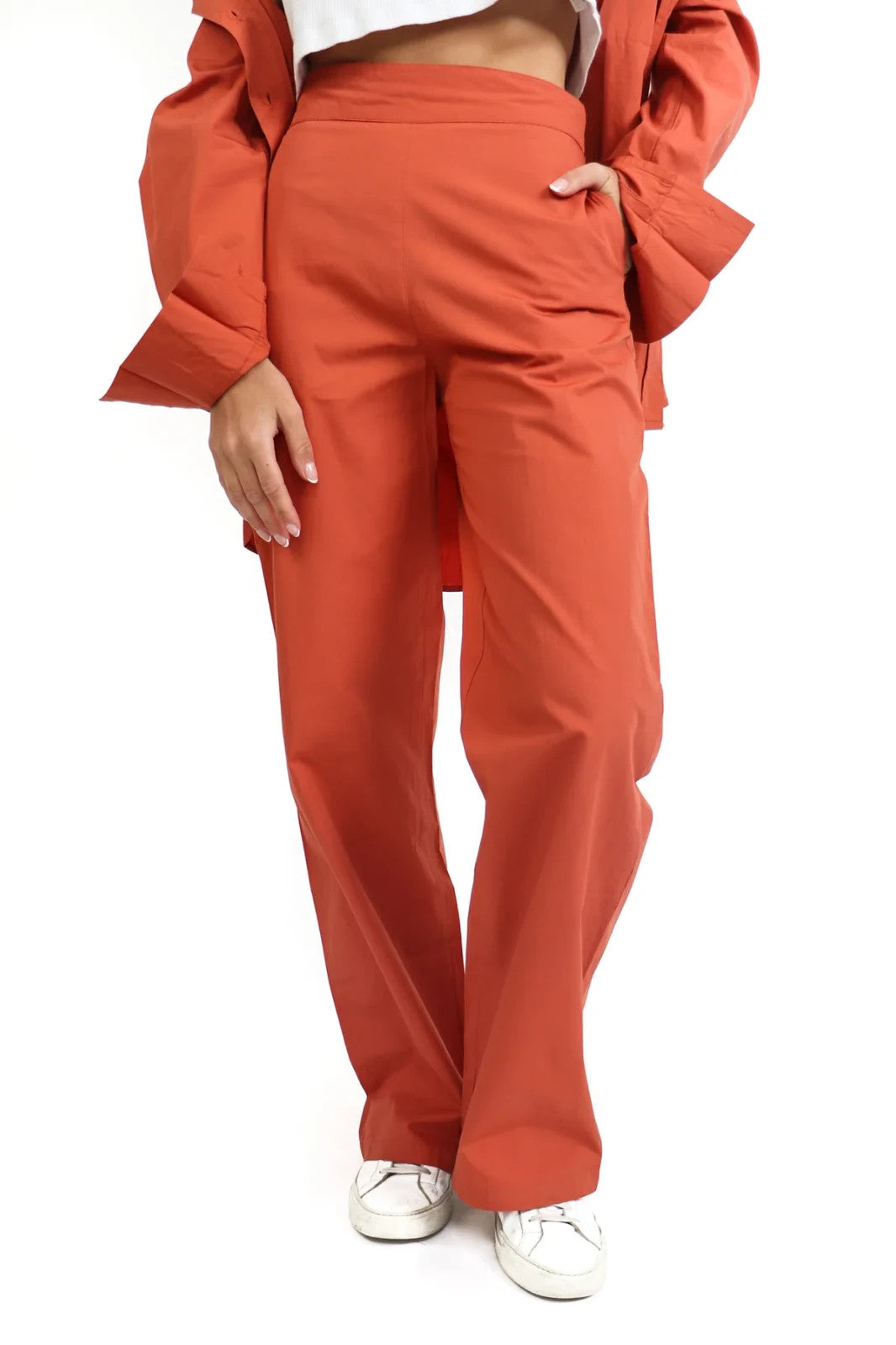 Thursdays Apricotd Cotton Poplin Wide Pant - Large