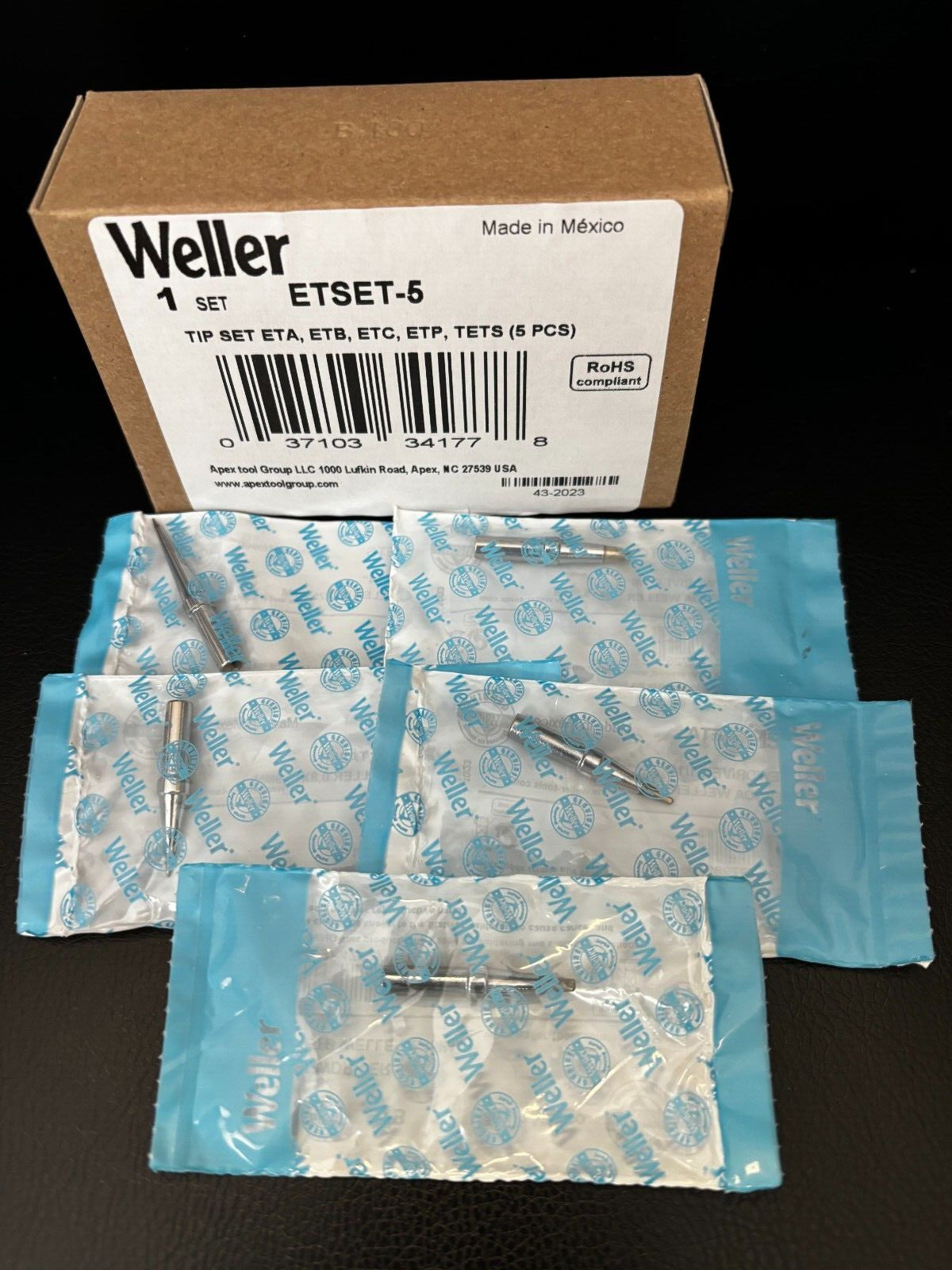 Weller WE1010 Soldering 5 Tip Set (ETSET-5)  ETA, ETB, ETC, ETP, TETS