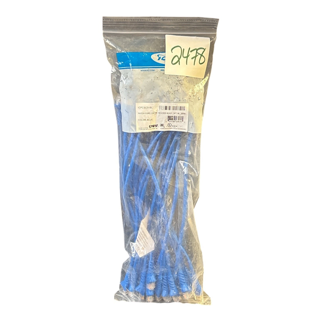 Icc ICPCSM01BL Patch Cord Cat5e Clear Boot 1' 25pk Blue