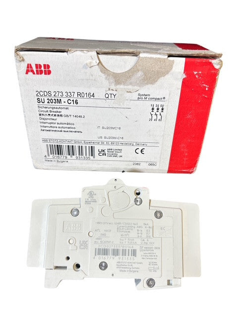 ABB SU203M-C16 Miniature Circuit Breaker C-Char., 10kA, 16A, 3P UL489