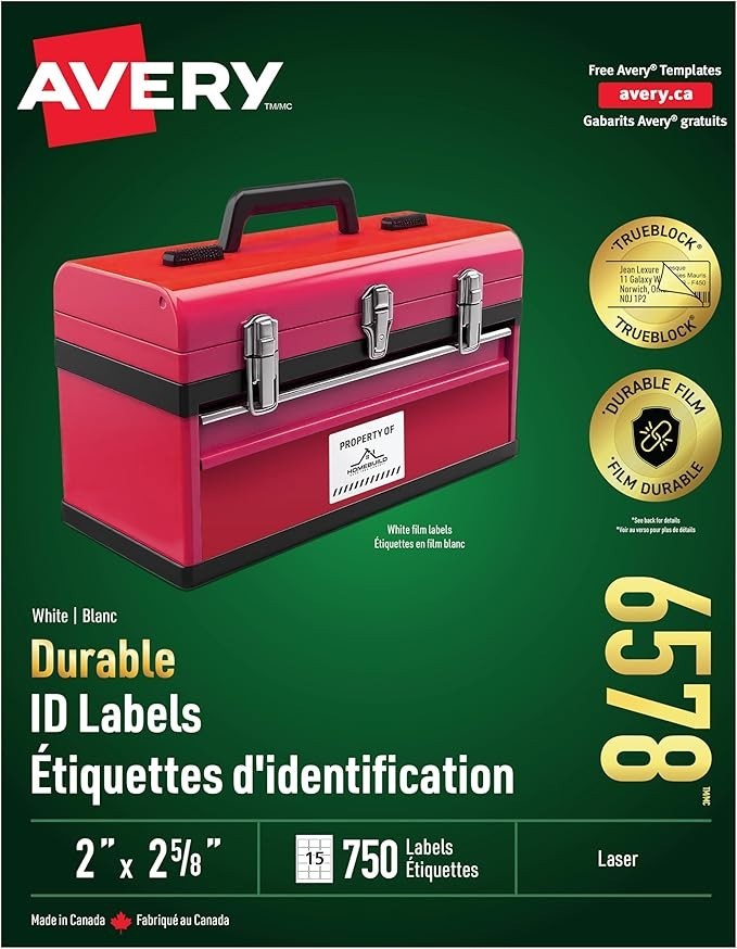 Avery Durable Labels 2-5/8 x 2 Multipurpose Multi Use Laser 750Pk 6578 NEW SEALE