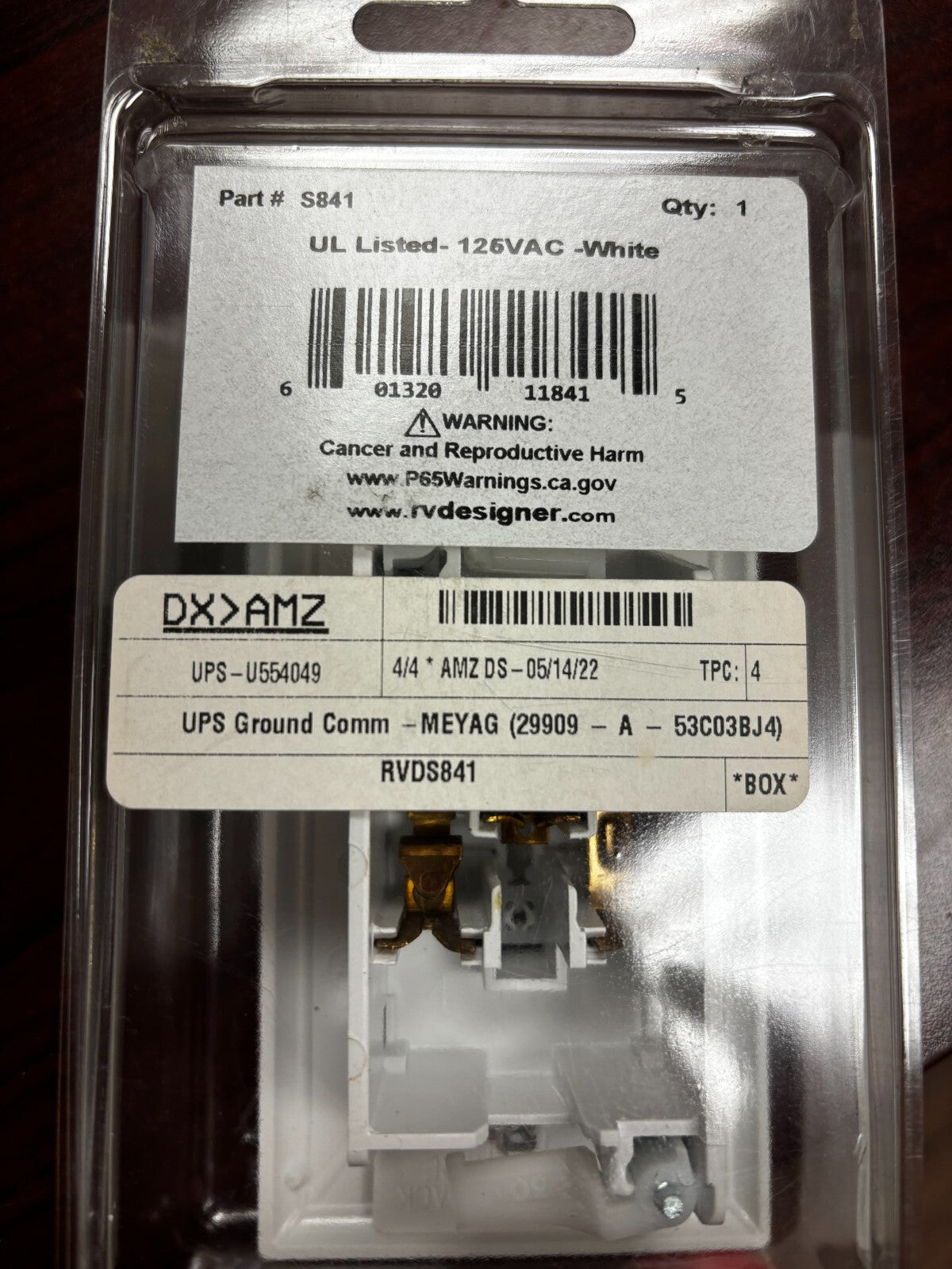 RV Designer S841 AC Contemporary Touch Switch w/Cover-Plate-White
