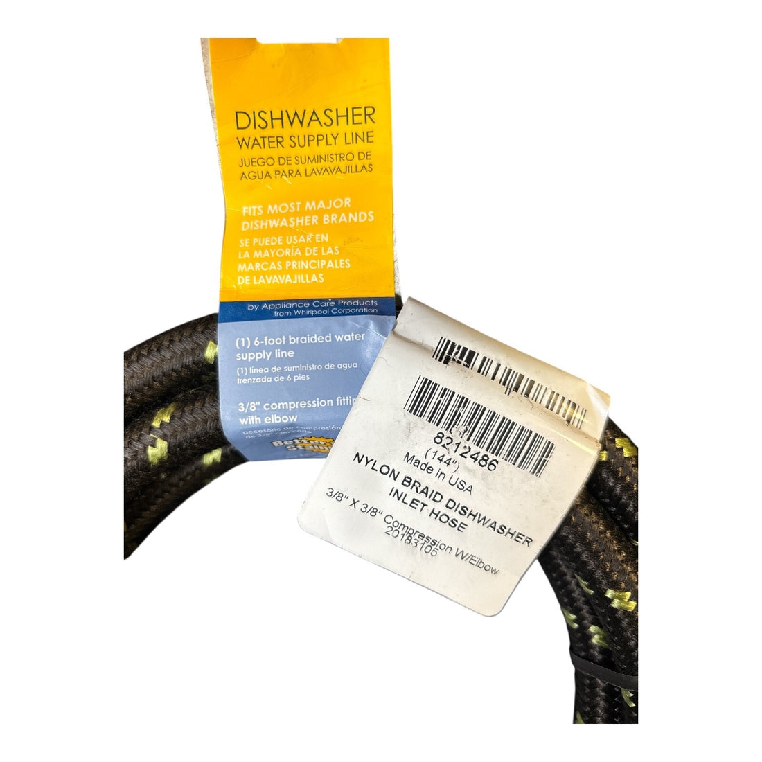 Whirlpool Dishwasher 4396897RW - 6', Black Nylon Braid Dishwasher Inlet Hose