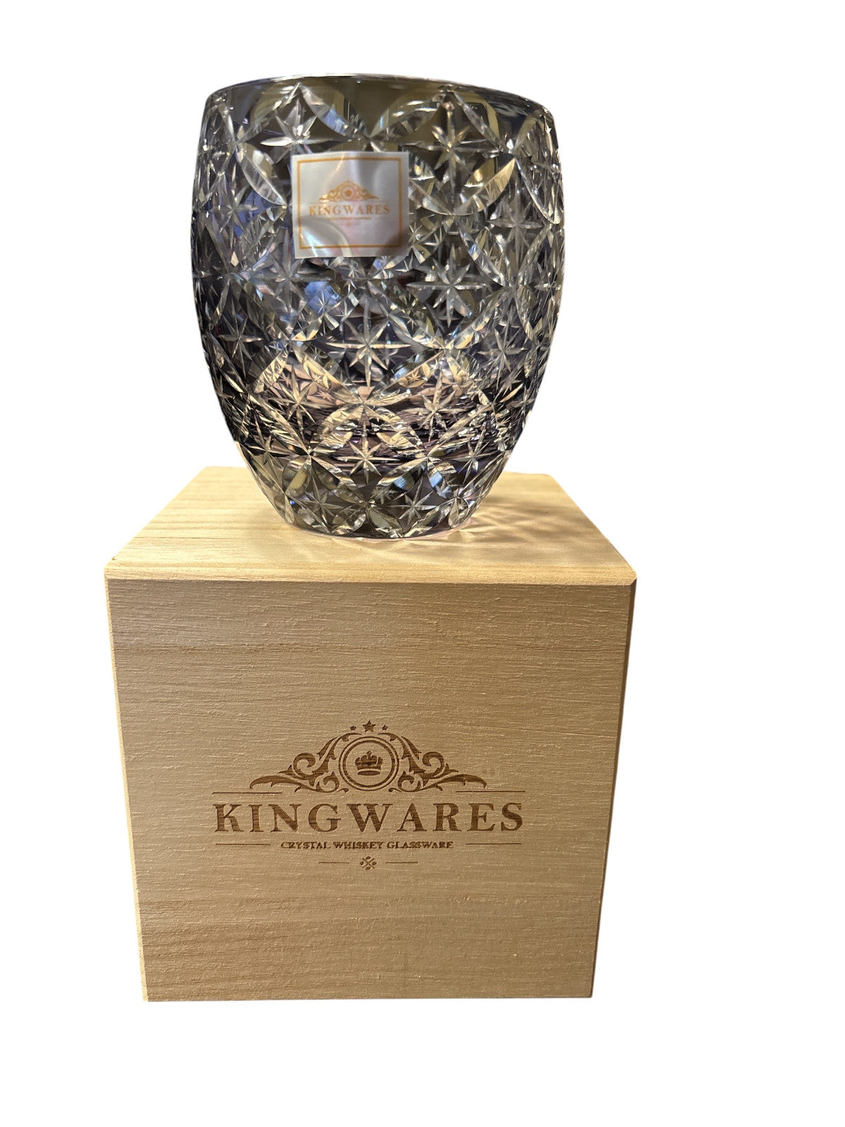 Crystal Violet Whiskey Glass from Kingwares - 10oz Capacity with Wooden Storage