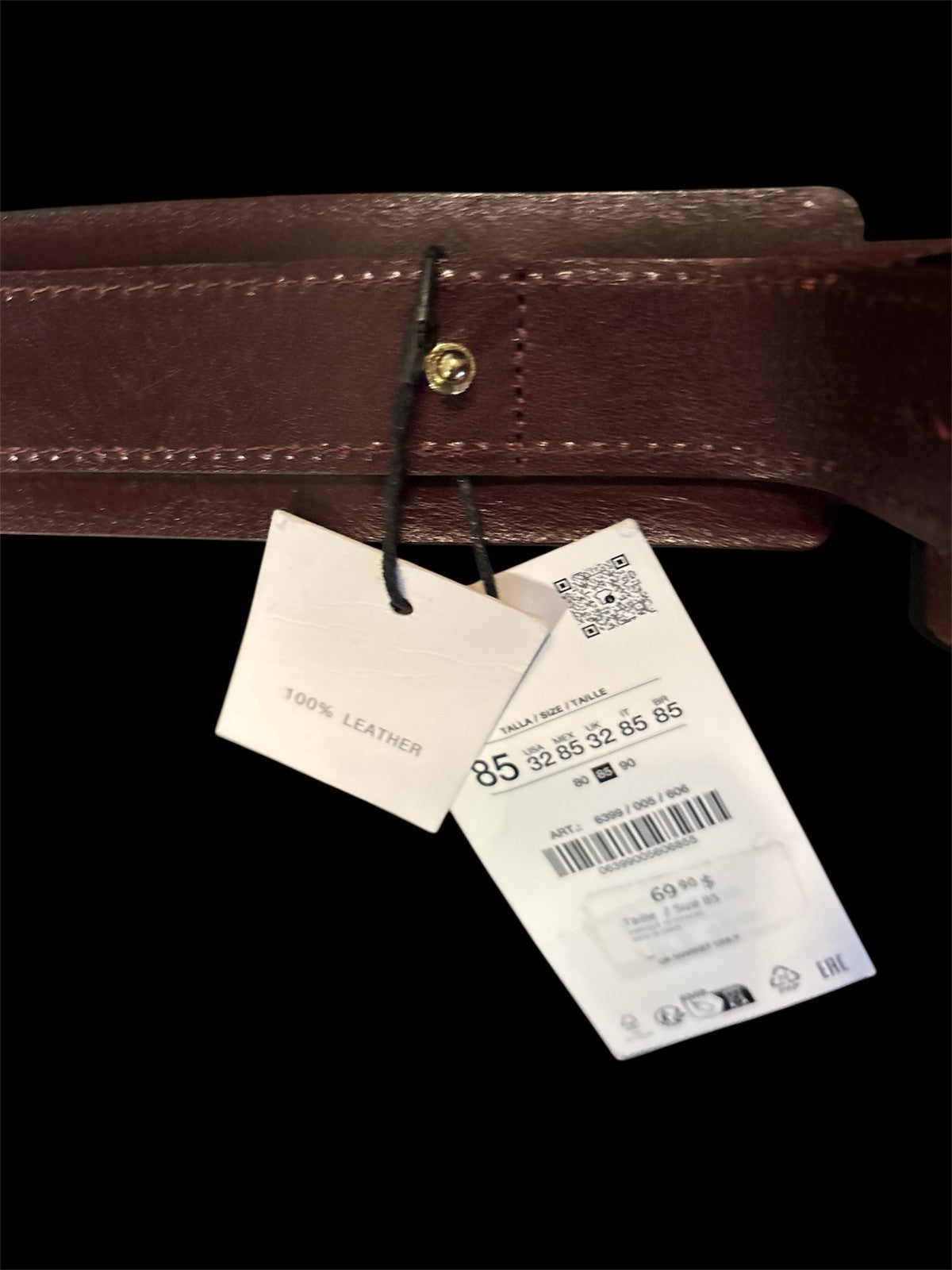 ZARA WOMAN SS25 BURGUNDY LEATHER SASH BELT WITH OVAL BUCKLE 6399/005/606 - NWT